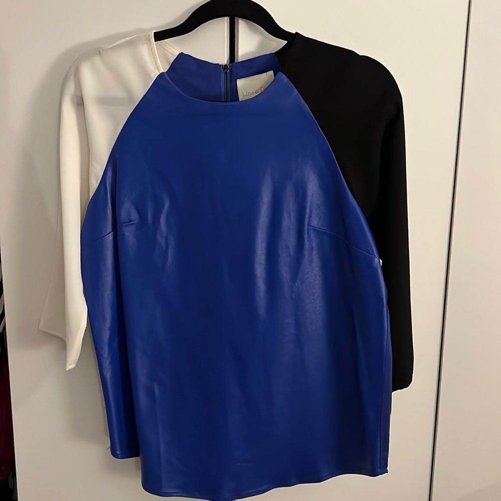 Line & Dot Genuine Leather Colorblock Blouse M